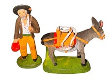 M. Carbonel French Santons Figurines Man & Donkey Hand Painted Set