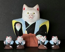 Samurai Maneki Neko Hatsutatsu 5 Lucky cats Vintage Japanese
