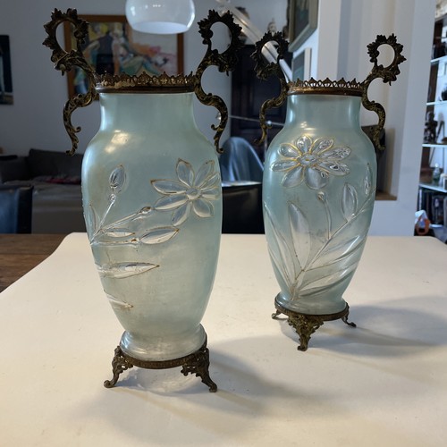 Paire vases bleu verre - paire, de