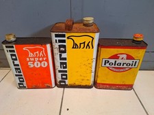 VINTAGE 3 BIDONS D'HUILE METAL POLAROIL SUPER 500 ( OURS ) DECO GARAGE OIL CAN