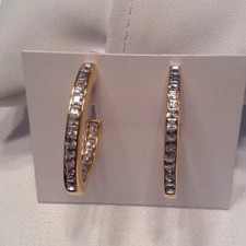 Vintage Rare MONET Jewelry Oval HoopEarrings 22k Gold Plated Swarovski Crystals