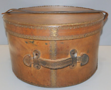 -BELLE BOITE A CHAPEAUX BOIS TYPE CONTREPLAQUE TOURS Métal Perforé /CUIR     D