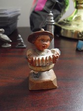 Unique Vintage Small Wood Woman with Accordian Figurine