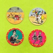 4 Pogs - Lucky Luke - Justin Bridou No. 29 and 48 / Petit Brown Extra No. 3 and 18