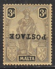 Malta Postal History Malta Stamp Melita 1926 3d Overprint Melita INVERTED Mint