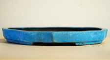 Japanese Bonsai Pot Tokoname AIBA KOYO φ9.4"(23.9cm) Blue Glazed Rinka Y941