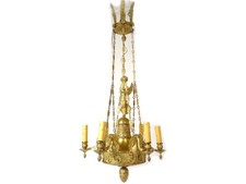 Lustre Empire 6 feux bronze doré Renommée Victoire ailée cygnes XIXème