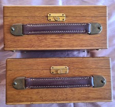 2 boîtes / coffrets / valises miniatures vintage en bois de chêne laiton & cuir