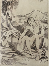 Art Deco Curiosa Erotic Scene Couple Country Original Print Eroticism