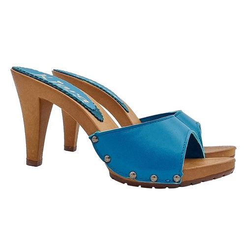 Mules cuir bleu royal - bleu,