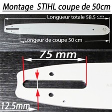 Guide adapte STIHL 034 036 MS340 MS360 041 038 034 etc coupe 50 pour chaine 72 M