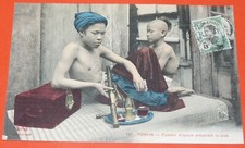 Old postcard 1911 INDOCHINA COLONIES TONKIN SMOKER OPIUM PIPE ANNAMITE