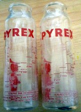 LOT Collection 2 old milk bottles baby glass PYREX year 1965