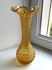 Grand vase jaune ambré pointe de diamants (Italie, Empoli ?) Vintage, H: 28cm.
