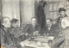 Georges Paul Leroux (1877-1957) - Charcoal - "The Card Part"