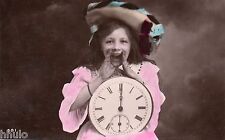 BL160 Vintage Photo Card RPPC Child Fantasy Noon Time Clock Watch