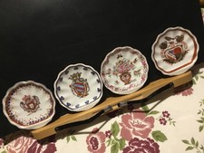 4 BELLES PETITES ASSIETTES porcelaine CHINOISE BLASONS BOUQUET ESTAMPILLÉES BEG