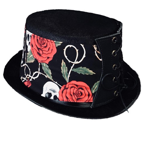 Crâne rose rouge steampunk - rose,