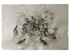 Dessin XXL fusain aquarelle chats chatons Bengal sur fauteuil frères Campana