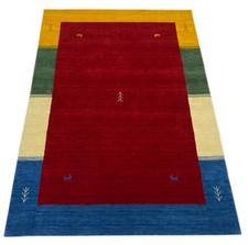 Tapis Gabbeh 100% Laine 170x240 CM Rouge Or Beige Tissé à la Main Tapis D'Orient