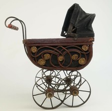 Toy pram stroller doll old early 20th century, antique pram toy doll, old toy 
