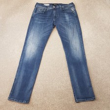 Replay Mens Jeans 34x32 Blue Anbass Hyperflex White Shades Slim Stretch W34 L32