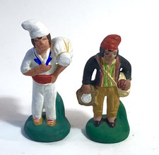 2 Anciens Santons Provencaux Meunier et Enfant Échelle 7/8 Cm CRÈCHE Noël