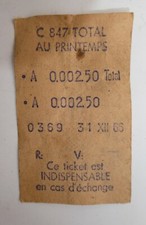 ANCIEN TICKET DE CAISSE MAGASIN AU PRINTEMPS PARIS DU 31 DECEMBRE 1966