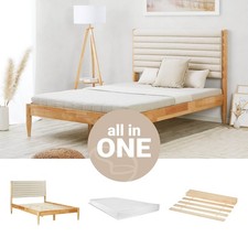 Cadre de lit rembourré 140x200 cm matelas bois double sommier bouclé Homestyle4u