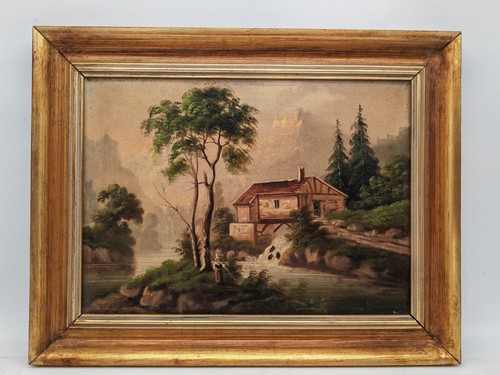 Ancien tableau huile - sur, toile