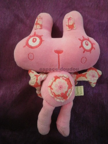 Doudou rose lapin ane - , papillon