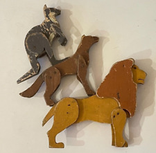 ANTIQUE PAINTED WOOD TOY - 3 ANIMALS LION KANGAROO CHIEN IN THE TASTE OF HELLE
