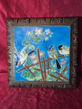 Ancien dessous de plat,en émaux de Longwy / Motifs Oiseaux...