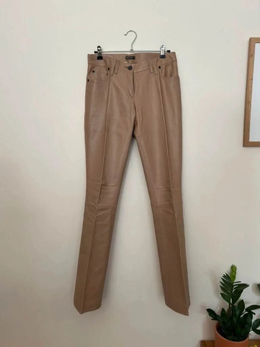 Pantalon droit cuir beige - pantalon,