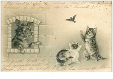 CHATS.n°30044.CHATONS ET OISEAU.CHIEN A LA FENETRE
