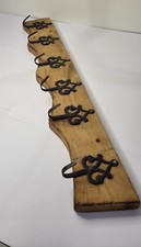 Wall Coat Rack - 6 Wrought Iron Hangers - Wooden Stand - Vintage