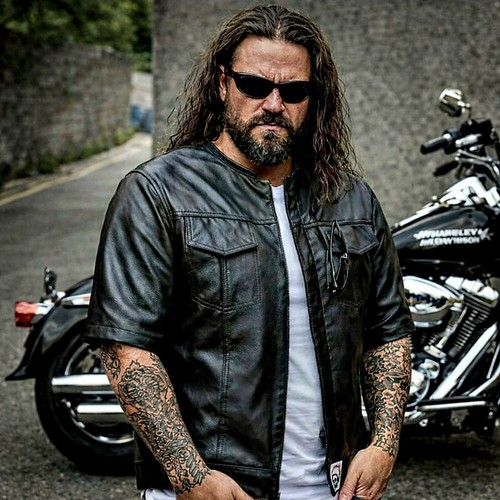 Veste gilet cuir biker moto - en,