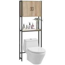 Meuble Dessus WC Salle de Bain kleankin Chêne Noir avec Placard 2 Portes Étagère