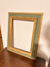 Ancien Cadre Doré Bois Vert
