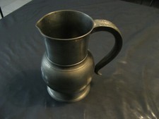 Beautiful tin pitcher legal title France thick handle.