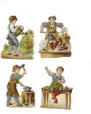 4 CHROMOS  ANCIENS découpis