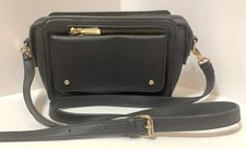 Gussaci Handbag Black Vegan Leather Cross Body Studded Pockets Zippers