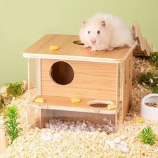 Maison en bois pour hamster, cachette à 2 niveaux pour gerbilles, hamsters