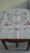 OLD TABLECLOTH A THE EMBROIDERY FLOWER COLOR VINTAGE 100 X 100 CM ART TABLE
