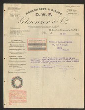 PARIS (X°) BALL BEARING FACTORY D.W.F. "GLAENZER & Cie" in 1913