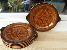 6 ASSIETTES à POISSON FAÏENCE SARREGUEMINES émail BRUN BORD FONCE 24,8 cm