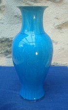 V72  A identifier Vase Balustre Bleu Turquoise Chine ? Ancien ? Décor Végétal