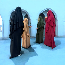 Islamic Muslim 2 Piece Set Jilbeb Jilbab Abaya with Khimar and Niqab Hijab Dress