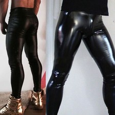 Legging homme en latex cuir brillant skinny pantalon long pantalon clubwear - se