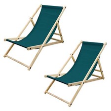 2x Chaise longue pliable jardin fauteuil plage bois chilienne vert foncé 120 kg